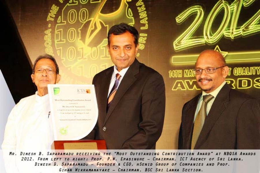 hSenid Founder and CEO was recognised as the Most Outstanding Contributor in ICT at NBQSA Awards 2012.